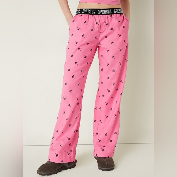 VS PINK Pink Allover Black Tropical Palm Tree Flannel Pajama Sleep Pants XXL NEW - Picture 6 of 8